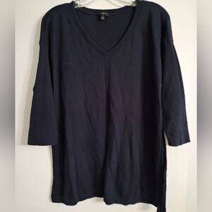 Talbots Navy Blue 3/4 Sleeve V-Neck Tunic Sweater Plus Size X Equals 1X